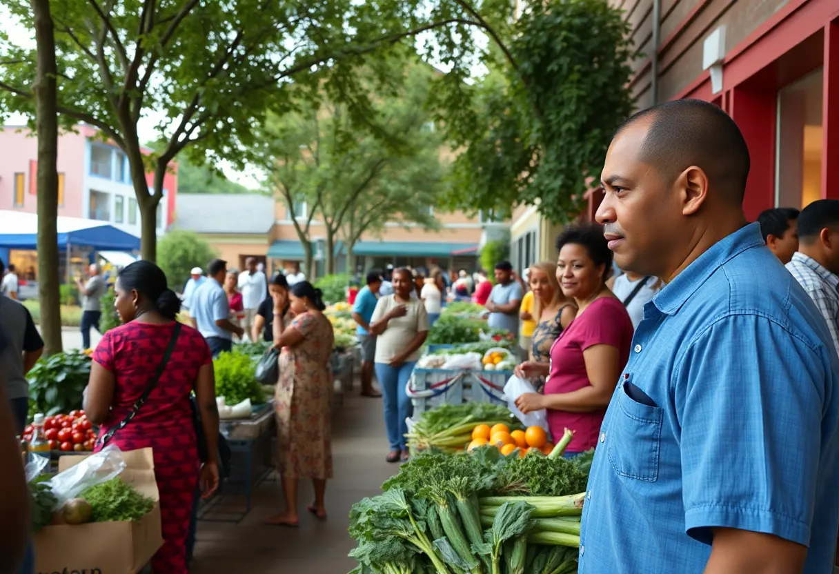 Locals shopping in a vibrant East Kansas City market