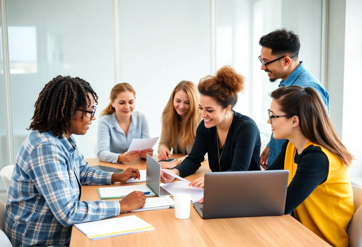 Educators discussing school funding in a meeting room