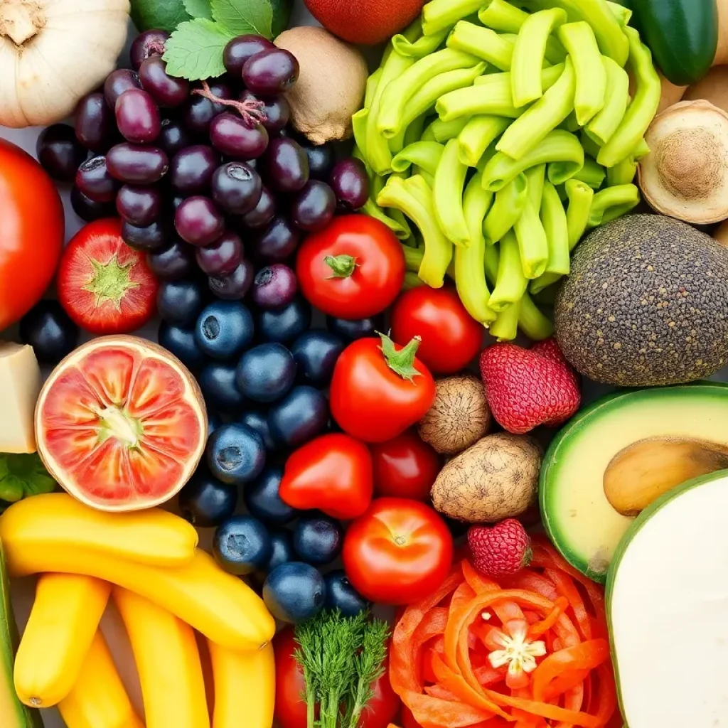 An assortment of healthy foods promoting nutrition in healthcare.